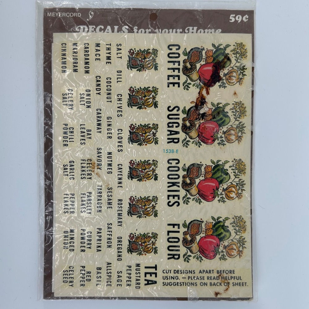Vintage Meyercord Kitchen Decals 1538-E Canister Spice Jar Labels Retro MCM